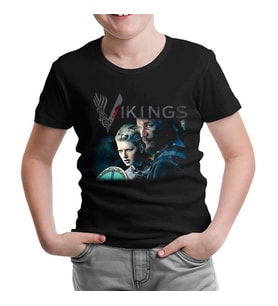 Vikings - Ragnar & Lagertha Siyah Çocuk Tshirt