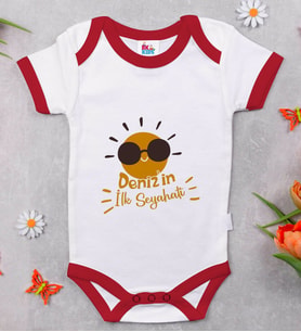 BK Kids Kişiye Özel İlk Seyahat Tasarımlı Kırmızı Bebek Body Zıbın-1