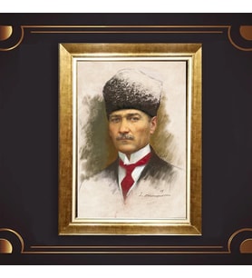 Özel Seri Paspartulu Çerçeveli Atatürk Tablo l234 (Gold)