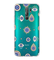 PrintiFy Xiaomi Redmi 9 ile Uyumlu Nazar Boncuğu 5 Baskılı Kamera Korumalı Şeffaf Silikon Kılıf