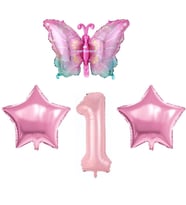 Pembe Kelebekli 1 Yaş Folyo Balon Set