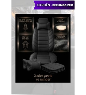 citron berlingo 2011 Koltuk ve Kılıf uyumlu Yastık Minder Lüks Siyah 2 Minder 2 Yastık