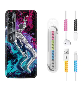 Tecno Spark 6 6 Go 8C 8 Pro 7 7 Pro Kılıf Kablo Koruma Spiral Silikon Astronot Signs 1753