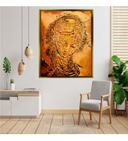 Tablore Modern Soyut Yüz Figürlü Bronz Efektli Tablo Gold Çerçeveli Salon Tablosu