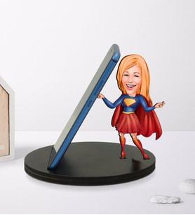 BK Gift Kişiye Özel Karikatürlü Süper Kahraman Ahşap Biblo Telefon Standı-3
