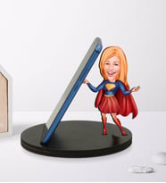 BK Gift Kişiye Özel Karikatürlü Süper Kahraman Ahşap Biblo Telefon Standı-3