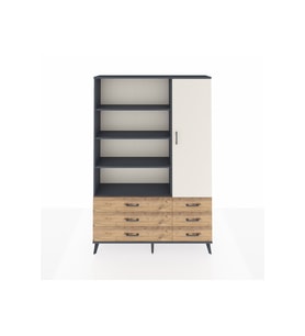 Arges Dolap 8 Raflı 6 Çekmeceli Tek Kapaklı  132x30x195 Antrasit-Aytaşı/Çam