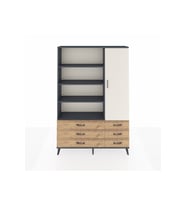 Arges Dolap 8 Raflı 6 Çekmeceli Tek Kapaklı  132x30x195 Antrasit-Aytaşı/Çam
