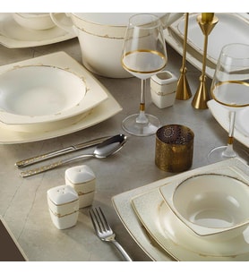 Kütahya Porselen Bone Mare 62 Parça 1137421 Desenli Yemek Takımı