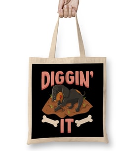 Funny Diggin' It Cute Dachshund Pun Digging Bones Bez Çanta Uzun Saplı