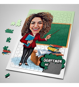 Kişiye Özel Kadın Öğretmen Karikatürlü Puzzle