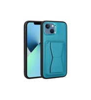 Apple iPhone 13 Uyumlu Kılıf Kartlıklı Standlı Pu Deri Zore Memo Kapak (Mavi)