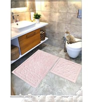 Pamuk Dokuma Su Emici Banyo Paspas Seti, Banyo Halısı Cam 2 Li Set 60x100-60x50 (PUDRA)