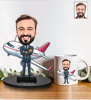 Kişiye Özel Pilot Karikatür Biblo Ve Kupa Hediye Seti 226
