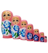 Ahşap Matruşka Bebek Yedili Set Pembe