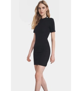 Kadın Mini Örme Elbise Bodycon Kalıp Kısa Kol Yazlık Günlük Profesyonel Görünüm Rahat Ve Şık (Siyah)