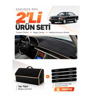 MERCEDES W126-C126 (1979-1991) Uyumlu Torpido Örtüsü + Tay Tüyü Bagaj Çantası + Sticker Seti - Siyah Bej