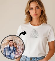 BK Gift Kişiye Özel Line Art Tasarımlı Kadın Tişört, Sevgiliye Hediye, Arkadaşa Hediye, Trend T-Shirt (Beyaz)