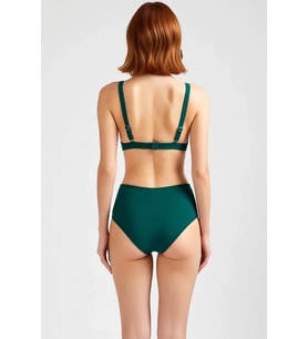 Kadın Bikini Takımı Üçgen Kesim Destekli Askılı Balensiz Üst Yüksek Bel Hipster Alt Dokulu Örme