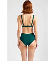Kadın Bikini Takımı Üçgen Kesim Destekli Askılı Balensiz Üst Yüksek Bel Hipster Alt Dokulu Örme