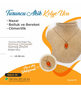 Turuncu Akik Doğaltaş Kolye Ucu, Gümüş zincirle birlikte KU036