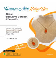 Turuncu Akik Doğaltaş Kolye Ucu, Gümüş zincirle birlikte KU036