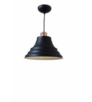 Rys Retro Metal Dekoratif Siyah İçi Beyaz Bakır Duylu Cafe Mutfak Tekli Sarkıt Aydınlatma Çap:23 Cm