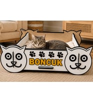 Kedi Figürlü Ahşap Kedi Yatağı 55x42 cm 6 mm MDF – Demonte Tasarım