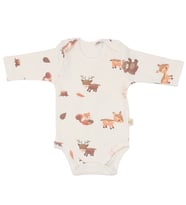 Unisex Ekru Kahve Ceylanlı Desenli Uzun Kol Body Zıbın