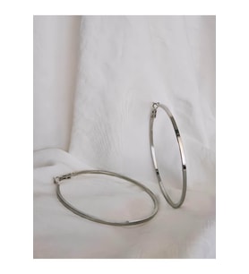 Büyük Halka Kare Kesim Silver Gümüş Renk Küpe 7cm Çap