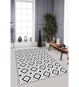 Füme Karo Kaymaz Taban Makinede Yıkanabilir Halı KR007 - 100 x 160 cm