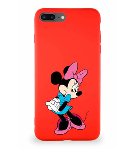 Apple iPhone 8 Plus Soft Premier Kapak Minnie Mouse-F Tasarımlı Silikon Kılıf - Kırmızı (Şeffaf)
