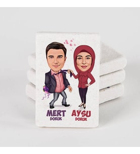 Kişiye Özel Olağanüstü Çiftler Karikatürlü Taş Buzdolabı Magneti