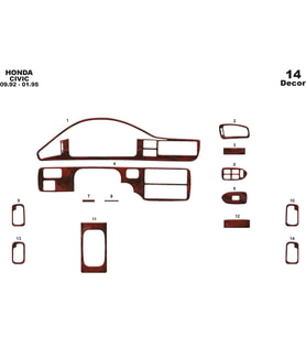 Meriç® Honda Civic Ön Torpido Kaplama Maun 14 Parça 1992-1995 (Maun)