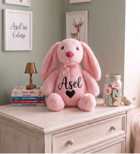 Kişiye Özel 60 cm İsim Yazılı Peluş Tavşan  Sevgiliye, Kardeşe, Kuzene Hediye