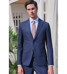 Mavi Dokulu Sert Yaka Uzun Kol Cepsiz Slim Fit Pamuklu Gömlek 1004255283