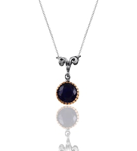 Söğütlü Silver Gümüş safir taşlı otantik tektaş kolye
