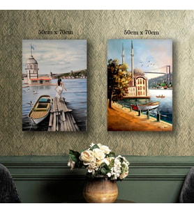 kız kulesi tekne cami istanbul tablo resim kanvas 2 adet 50x70