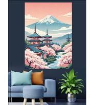 Fuji Dağı Ve Japon Tapınağı Dekoratif Kanvas - Mdf Ahşap Tablo