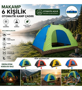 6 KİŞİLİK TOZ GEÇİRMEZ 220CMX250CMX165CM OTOMATİK KAMP ÇADIR HERHANGİ BİR RENK GÖNDERİLİR (4915)