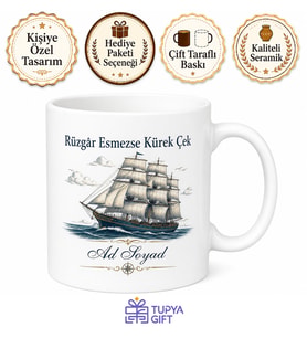 Gemi Temalı Baskılı Kupa Bardak Denizci Hediye Porselen Mug