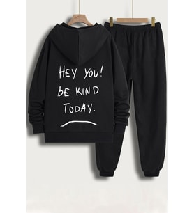 Unisex Hey you Baskılı Eşofman Takımı (Siyah)