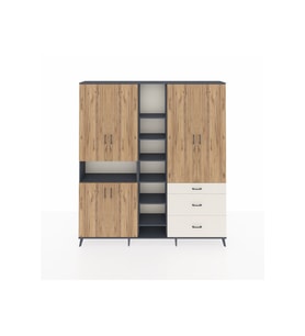 Arges Dolap 13 Raflı 3 Çekmeceli 6 Kapaklı 220x30x243 Antrasit-Çam/Aytaşı