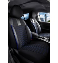 Opel Combo Cargo Uyumlu 2+1 Parçalı Lüx Deri Detaylı Oto Koltuk Kılıfı Ön Arka Takım PLATINUM Serisi SİYAH MAVİ