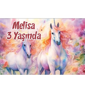 Büyük Unicornlar Temalı Doğum Günü Afişi 100x150 cm