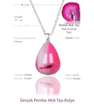 Sertifikalı Damla Model Gerçek Pembe Akik Taşı Kolye (Çok Renkli)
