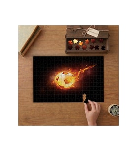 Alevli Futbol Topu Tasarımı 240 parça Ahşap Puzzle Ahşap Kutuda MP09159