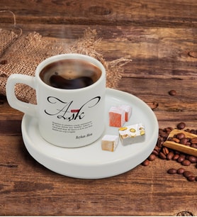 BK Gift Kişiye Özel Mânâ Aşk Tasarımlı Sunum Tabaklı Türk Kahvesi Fincanı Model 1