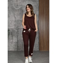 Kadın Askılı Yuvarlak Yaka Viskon Iki Iplik Bluz Ve Eşofman Altı Ikili Takım