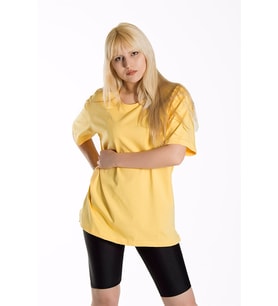 Kadın Sarı Basic Bisiklet Yaka Oversize Pamuklu T-shirt 22Y-3400761-K1